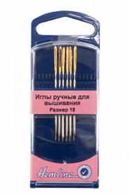 фото Иглы Hemline для вышивания с золотым ушком и закругленным кончиком в пластиковом контейнере 283G.18