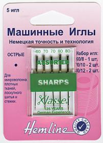 фото Иглы машинные HEMLINE Микротекс острые 130/705H ассорти  № 60/8, 70/10, 80/12 105.99