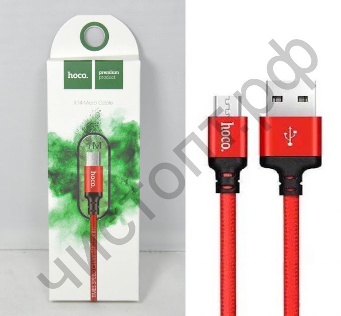 Кабель USB - микро USB HOCO X14 Times speed, 1.0м, круглый, 2A, ткань, в переплёте, красный