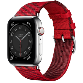 Часы Apple Watch Hermès Series 6 GPS + Cellular 44mm Silver Stainless Steel Case with Rouge de Cœur/Rouge H Jumping Single Tour