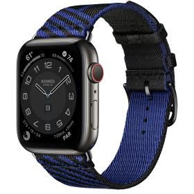 Часы Apple Watch Hermès Series 6 GPS + Cellular 44mm Space Black Stainless Steel Case with Noir/Bleu Saphir Jumping Single Tour