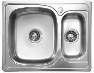 мойка для кухни врезная из нержавеющей стали 63х50 см.2 чаши SINKLIGHT N 6350 L 0.8/180 1.5P полированная левая