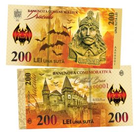 200 LEI Una Suta(лей) - Граф Влад Дракула (Vlad Dracula. Romania). Памятная банкнота. UNC Oz ЯМ