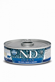 N&D CAT OCEAN TUNA, SQUID&SHRIMP (Тунец с Кальмаром и Креветками для кошек) 70г.