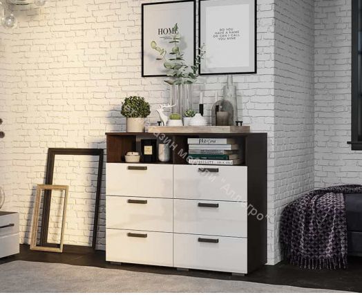 Комод "Азаро" Белый глянец/Венге