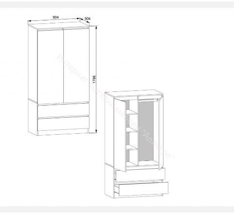 Шкаф Мори МШ900.1, 2 двери, 2 ящика, белый