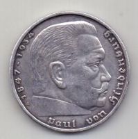 5 марок 1938 Германия AUNC Гинденбург