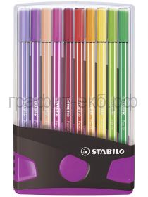 Фломастеры 20цв.Stabilo PEN 68 ColorParade пластиковый футляр антрацит/розовый 6820-04-03