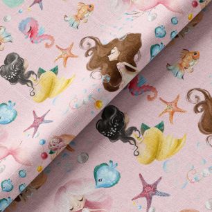 Хлопок Перкаль - Русалочки на розовом 50х37 limit