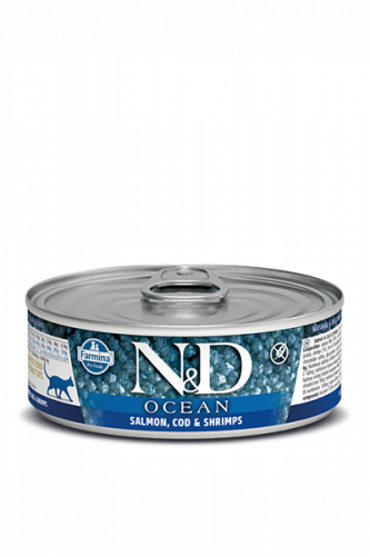 N&D CAT OCEAN SALMON, COD&SHRIMP (Лосось с Треской и Креветками для кошек) 80г.