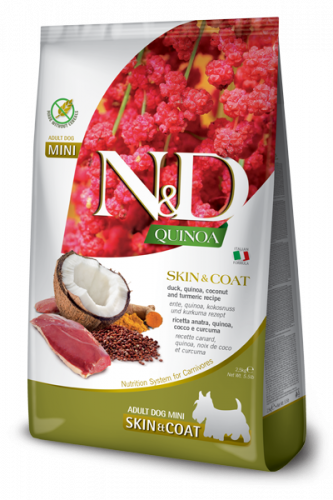 N&D Dog Quinoa Skin&coat Duck Adult Mini (Утка, киноа, кокос и куркума для мелких пород. Здоровье кожи и шерсти)