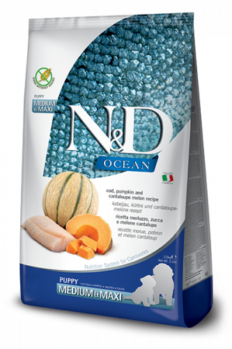 N&D Ocean Cod Pumpkin & Cantalupe melon Puppi medium&maxi (Треска, тыква и дыня для щенков средних и крупных пород)