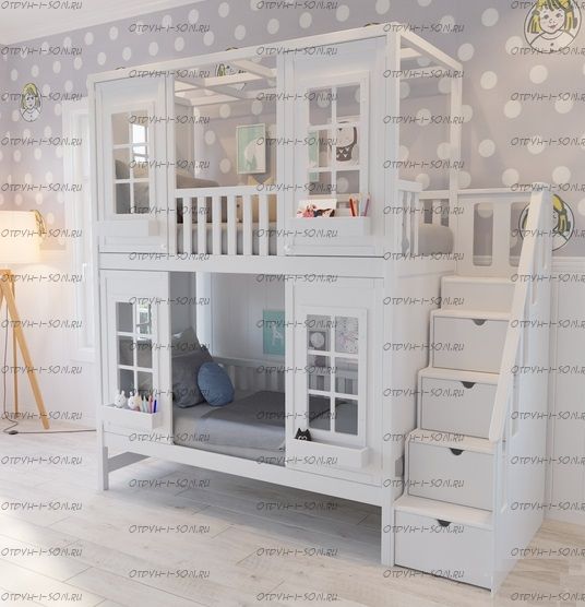 Кровать двухъярусная Домик Felicia №22, шесть окон