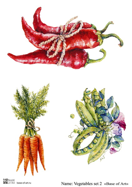 Декупажная карта Base of art, 20*30 см, Vegetables set 2