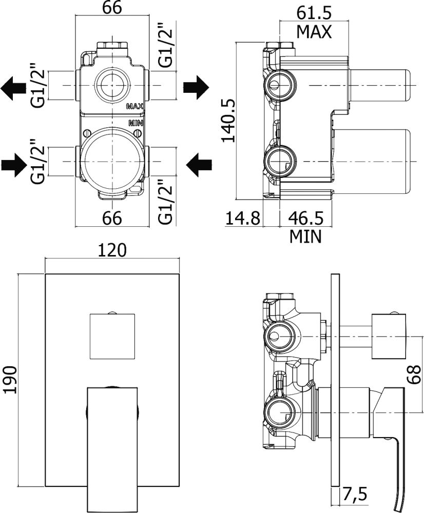 Смеситель для душа Paffoni Elle EL019 схема 3