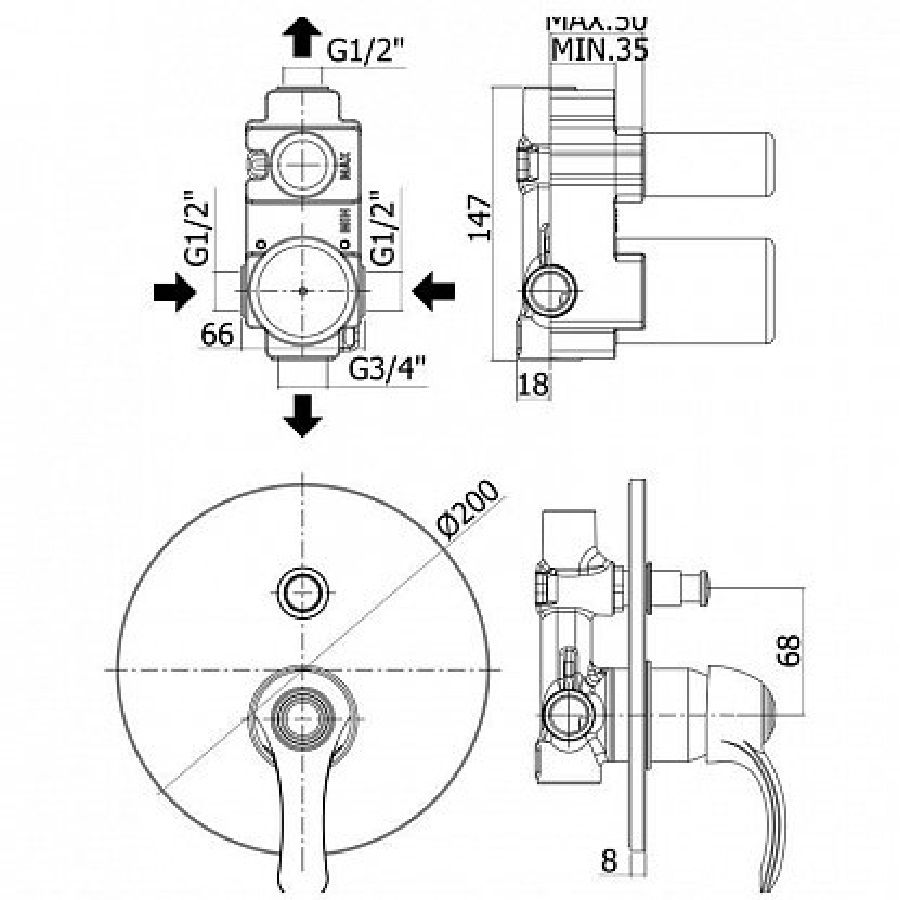 Смеситель для душа Paffoni Flavia FA015 схема 2