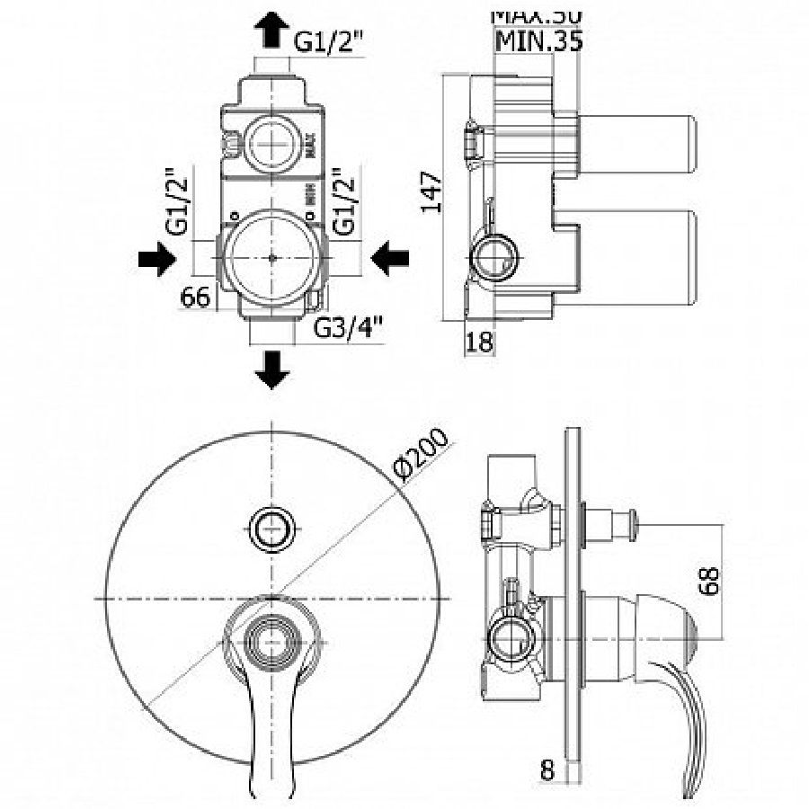 Смеситель для душа Paffoni Flavia FA015 схема 4