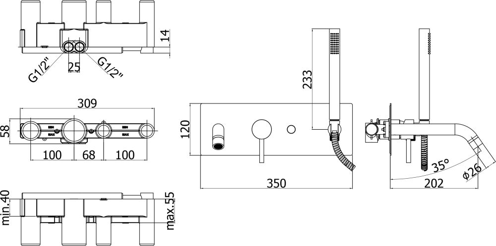 Смеситель для ванны Paffoni Light LIG001 схема 5