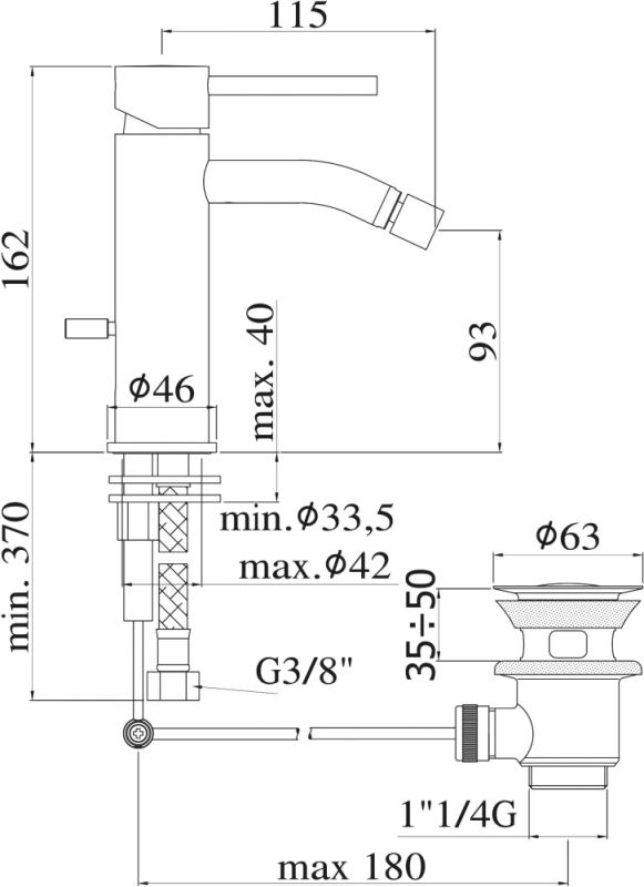 Смеситель для биде Paffoni Light LIG135NO Черный матовый схема 2