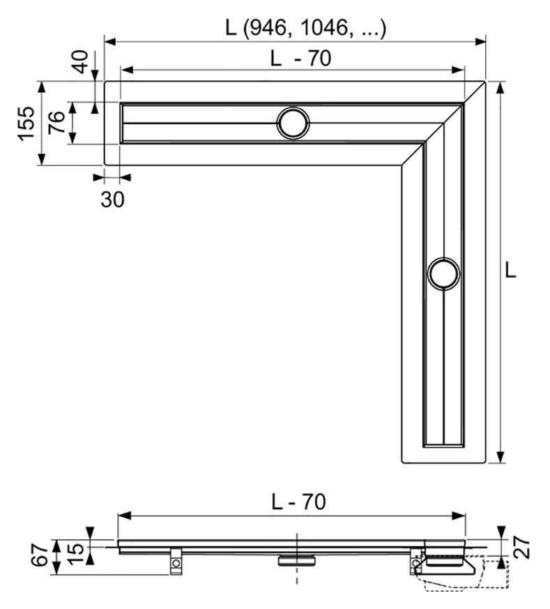 Душевой лоток Tece Drainline 90x90 610900 угловой без крышки схема 5