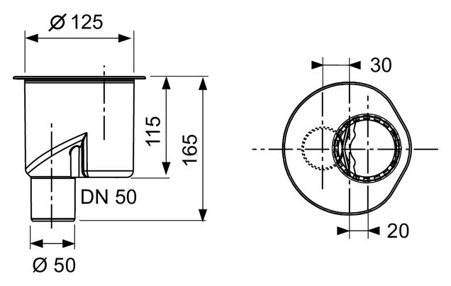 Сифон Tece Drainline DN50 1,3 л/с 650003 вертикальный без погружного стакана схема 2