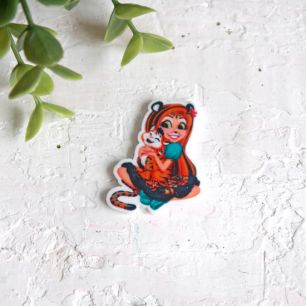 Кабошон-вырубка акриловый "Девочка и тигренок" 35*26 мм - 2 шт