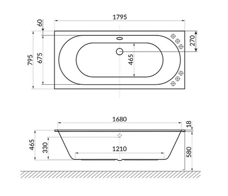 Акриловая ванна Excellent Oceana Slim 180x80 WAEX.OCE18WHS без гидромассажа схема 7