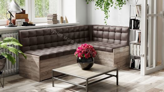 Скамья угловая со спальным местом «Форест» (Дуб Сонома трюфель/Кожзам коричневый)