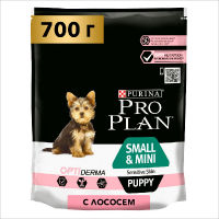 Сухой корм для щенков мелких пород Pro Plan Small Mini Puppy Sensitive Skin при чувствительной коже с лососем 0.7кг