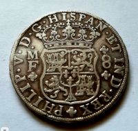 8 реалов 1745 Мексика Испания Редкий год AUNC