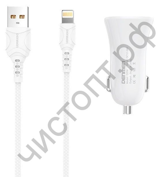 АЗУ Denmen DZ06L 2 USB шнур для Apple 8 pin 3100mA белый