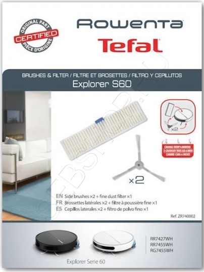 Комплект HEPA фильтр и 2 боковые щётки робота-пылесоса TEFAL EXPLORER SERIE 60 моделей RG74.... Артикул ZR740002