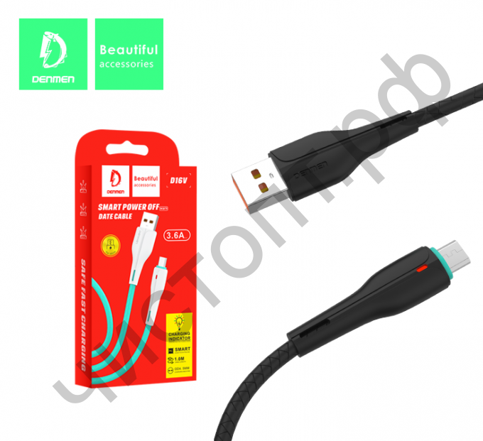 Кабель USB - микро USB Denmen D16V (3.6 A) черный