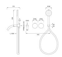 Cea Design GIOTTO GIO 26 H смеситель прогрессивный для ванны с круглым ручным душем диаметром 80 мм схема 2