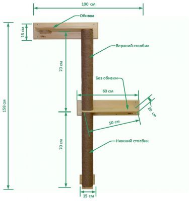 Когтеточка КОТОДЕРЕВО 140 170 см вар.1 натуральное дерево