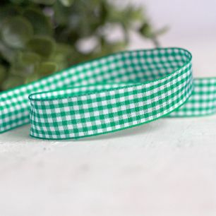 Лента декоративная - Зелено-белая клетка 20 мм, 1 м