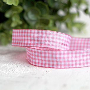 Лента декоративная - Розово-белая клетка 20 мм