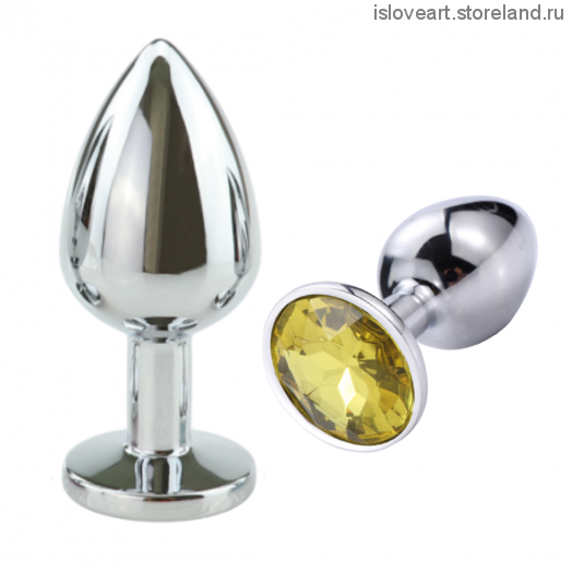 SILVER PLUG LARGE (втулка анальная)  металл L 95 мм, D 41 мм цвет кристалла жёлтый