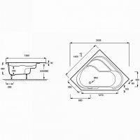 Угловая ванна из акрила Jacob Delafon Bain-Douche 145x145 L E6222RU-00 схема 4