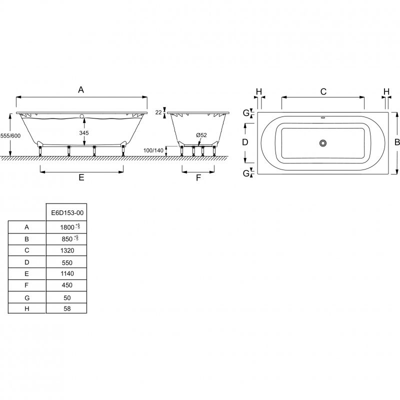 Ванна прямоугольная Jacob Delafon Odeon Rive Gauche 180x85 из керамики Flight E6D153-00 схема 4