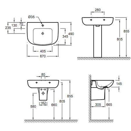 Раковина Jacob Delafon Odeon Up E475 с переливом схема 2