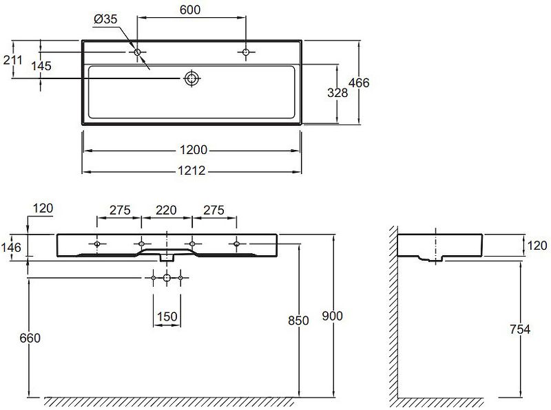 Подвесная прямоугольная раковина Jacob Delafon Vivienne 120х46 EXBK112-00 ФОТО