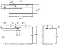 Подвесная прямоугольная раковина Jacob Delafon Vivienne 120х46 EXBK112-00 схема 5