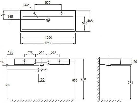 Подвесная прямоугольная раковина Jacob Delafon Vivienne 120х46 EXBK112-00 ФОТО