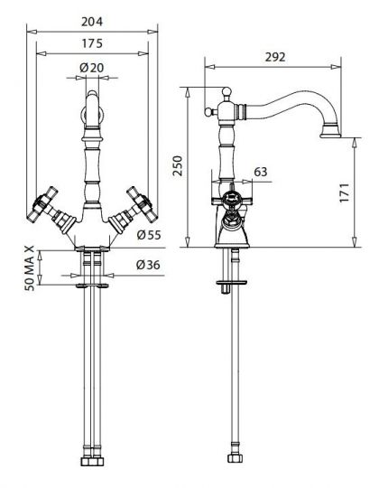 Смеситель двухвентильный для кухонной мойки Migliore Princeton ML.CUC-851 ФОТО