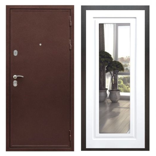 Дверь входная металлическая Great Doors H5 Антик Медь Зеркало Мини ФЛЗ-120 Белый Софт