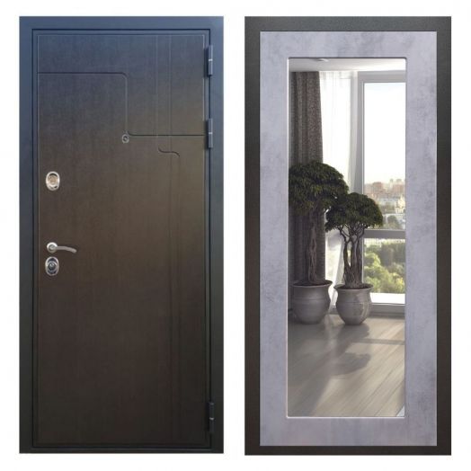 Дверь входная металлическая Great Doors H246 Венге Зеркало 18 Бетон Светлый