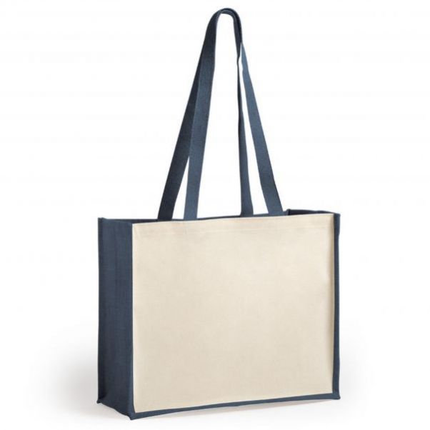 Сумка из джута с темно-синей отделкой