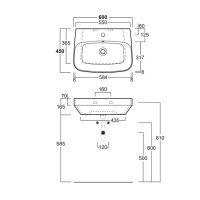 Раковина Simas Baden Baden 60x45 с 1 отверстием BB 10 схема 2