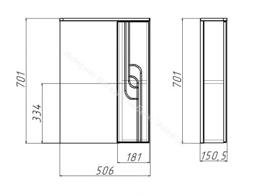Шкаф-зеркало Лилия 50 правый АЙСБЕРГ